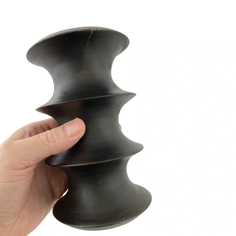 Crate & Barrel Lot of 5 Ridged Pillar Holders, SOLID WOOD in Espresso Finish